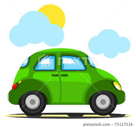 Car side view of green driving on a road Car side view of green driving on a road 73127516