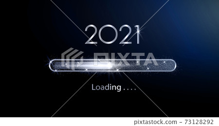 Progress bar with silver particles on dark blue Download New Year's Eve. Loading animation screen with Glitter confetti shows almost reaching 2021. Creative festive banner with shiny progress bar Progress bar with silver particles on dark blue Download New Year's Eve. Loading animation screen with Glitter confetti shows almost reaching 2021. Creative festive banner with shiny progress bar 73128292