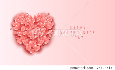 Valentines day sale design template with minimal realistic flying air heart shaped elements on pink background 73128313