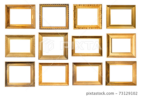set of retro wooden picture frames cutout on white set of retro wooden picture frames cutout on white 73129102