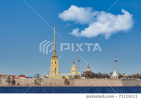 Russia, Saint Petersburg view of the Peter and Paul Fortress on the Neva River 73129121