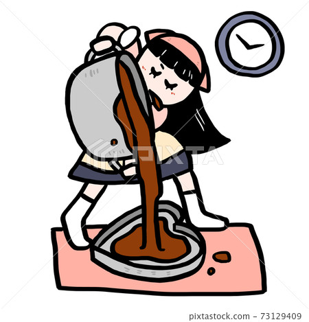 Valentine's Day Honmei Choco Handmade Girl pouring a large amount of chocolate in a pot into a heart shape Stay up late Valentine's Day Honmei Choco Handmade Girl pouring a large amount of chocolate in a pot into a heart shape Stay up late 73129409