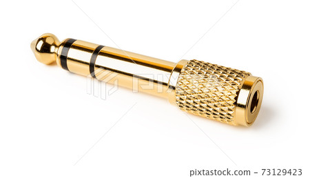 Golden TRS adapter isolated on white background.  73129423