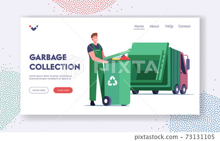 City Recycle Service Landing Page Template. Male Janitor Loading Recycling Container with Litter. Garbage Collection City Recycle Service Landing Page Template. Male Janitor Loading Recycling Container with Litter. Garbage Collection 73131105