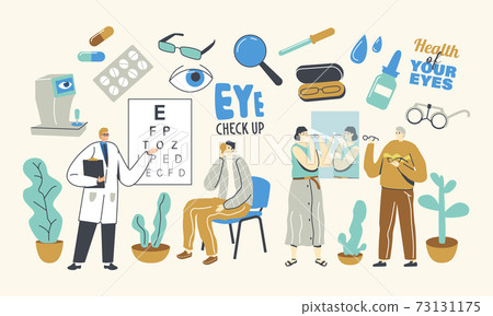 Professional Eyesight Diagnostics, Optician Exam Vision Treatment. Doctor Character Check Vision for Eyeglasses Diopter Professional Eyesight Diagnostics, Optician Exam Vision Treatment. Doctor Character Check Vision for Eyeglasses Diopter 73131175