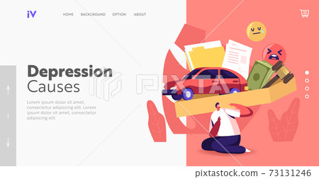 Heavy Obligations, Public Pressure Landing Page Template. Tiny Character Pressed with Huge Box with Society Attributes 73131246