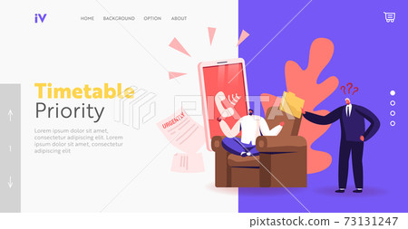 Businessman Worker Ignoring Problem Landing Page Template. Angry Boss Character Yelling at Male Employee 73131247