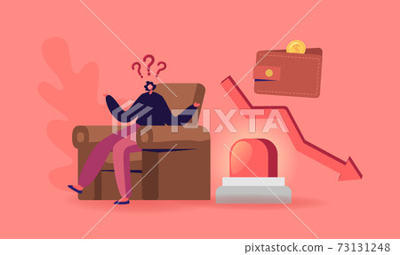 Businesswoman Character Ignoring Problem, Business Finance Crisis Concept. Arrow Diagram Fall Down. Economy Sale Drop 73131248