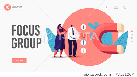 Lead Generation Landing Page Template. Tiny Businesspeople near Huge Magnet Attracting Followers, Clients, Smm 73131267