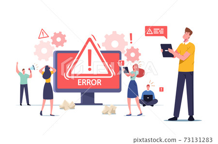 Error in Work Concept with Tiny Male and Female Characters Holding Gadgets. Website 404 Page Not Found Concept 73131283