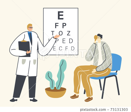 Ophthalmologist Doctor Check Eyesight for Eyeglasses Diopter. Male Oculist Character with Pointer Checkup Eye Sight, Vision Ophthalmologist Doctor Check Eyesight for Eyeglasses Diopter. Male Oculist Character with Pointer Checkup Eye Sight, Vision 73131303