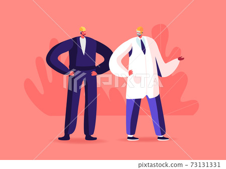 Male Characters Work on Factory. Men in Worker Outfit, White Robe and Helmets on Manufacture Control Producing Process Male Characters Work on Factory. Men in Worker Outfit, White Robe and Helmets on Manufacture Control Producing Process 73131331