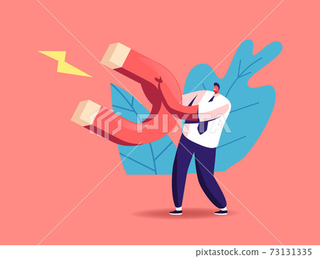 Tiny Businessman Character Holding Huge Magnet in Hands Attracting New Customers, Inbound Technologies, Lead Generation Tiny Businessman Character Holding Huge Magnet in Hands Attracting New Customers, Inbound Technologies, Lead Generation 73131335