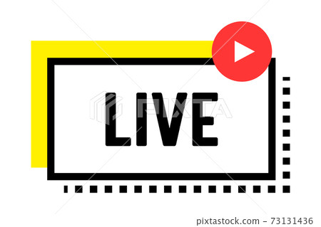 Live Streaming Banner with Play Button. Online Channel, Live Event Broadcasting, Video News, Tv Screen Emblem or Icon 73131436