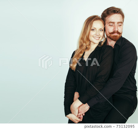 young tender couple, man and woman in love isolated on white, fooling around real modern hipster marriage, lifestyle people concept young tender couple, man and woman in love isolated on white, fooling around real modern hipster marriage, lifestyle people concept 73132095