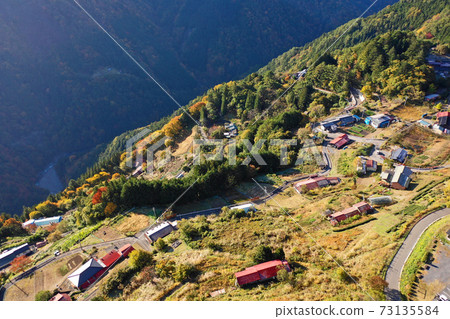 From the sky above Shimoguri no Sato in Tyrol, Japan From the sky above Shimoguri no Sato in Tyrol, Japan 73135584