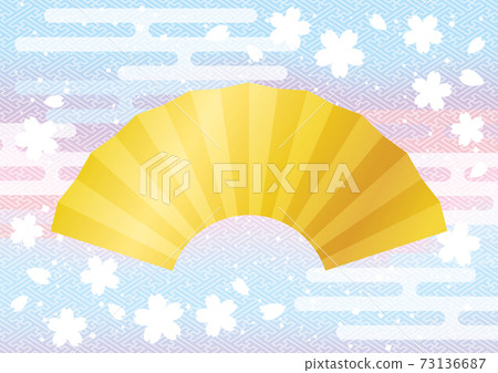 櫻花和風扇的華麗背景淡藍色 櫻花和風扇的華麗背景淡藍色 73136687
