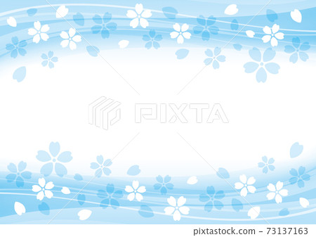 Cherry blossom and wave frame light blue 73137163