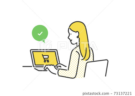 Illustration material of a woman shopping online on a computer 73137221