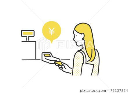 Illustration material of a woman who makes cashless payment with a credit card 73137224