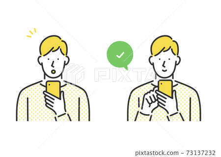 Illustration material of a man checking a smartphone 73137232