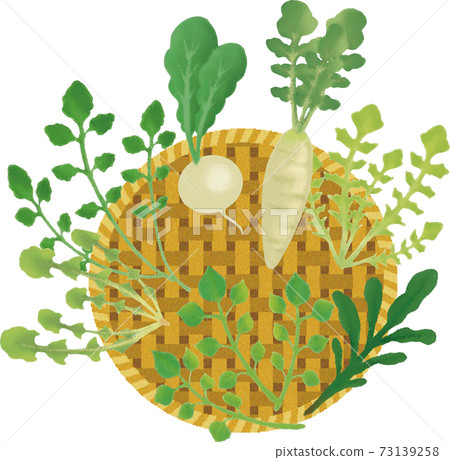 1月春天七種香草蔬菜水彩手繪插圖素材 73139258
