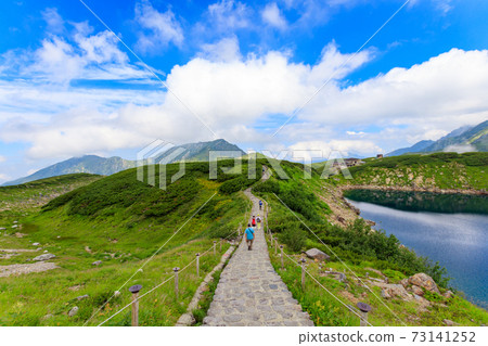 People walking on the Murodo hiking trail People walking on the Murodo hiking trail 73141252
