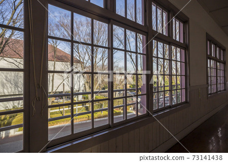 Nostalgic elementary school building window school building window glass ceiling 73141438