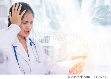 Bad medical Research results samples infected with COVID-19 Coronavirus and doctor looking confused in lab hospital Bad medical Research results samples infected with COVID-19 Coronavirus and doctor looking confused in lab hospital 73142510
