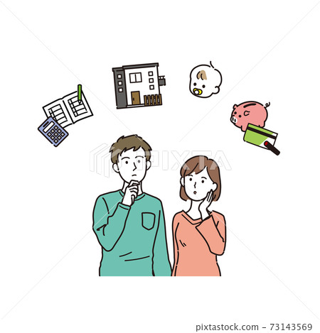 Illustration of a couple thinking about their life plan Illustration of a couple thinking about their life plan 73143569