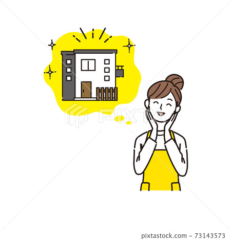 Illustration of a housewife dreaming of her own home Illustration of a housewife dreaming of her own home 73143573