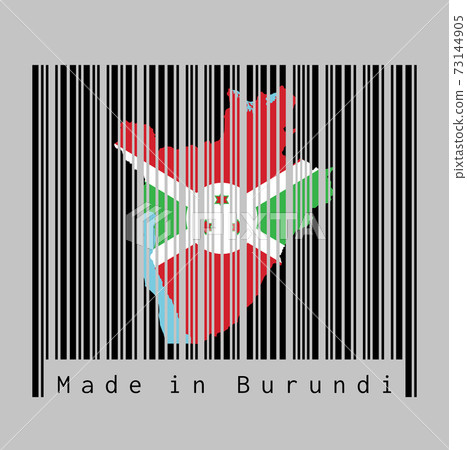 Barcode set the shape to Burundi map outline and the color of Burundi flag on black barcode 73144905