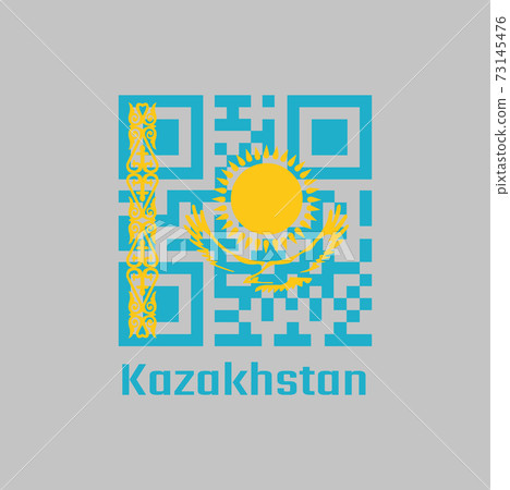 QR code set the color of Kazakhstan flag. with text Kazakhstan. QR code set the color of Kazakhstan flag. with text Kazakhstan. 73145476