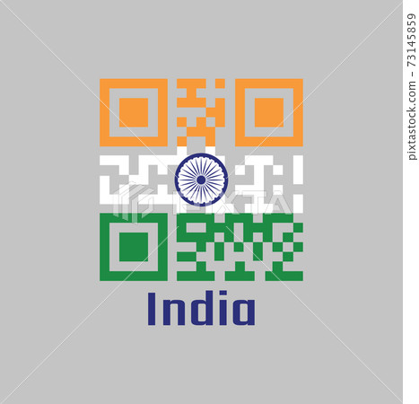 QR code set the color of India flag. with name text India. QR code set the color of India flag. with name text India. 73145859