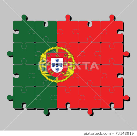 Jigsaw puzzle of Portugal flag. Concept of Fulfillment or perfection. Jigsaw puzzle of Portugal flag. Concept of Fulfillment or perfection. 73148019