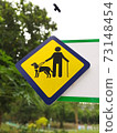 A sign of dog got certificate guide to help people can enter in this place ,(At a park in Bangkok) 73148454