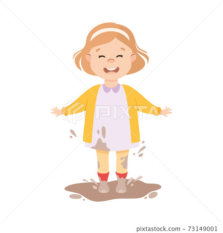Naughty Child Jumping and Splashing in Mud Puddle Vector Illustration 73149001