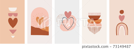 Collection of Boho Valentines day symbols and elements. Set of bohemian prints with earth color 73149487