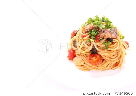 Sardine pasta tomato sauce bright background Sardine pasta tomato sauce bright background 73149509