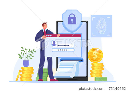 Secure online wallet, web payment, internet money protection technology illustration with man,  73149662