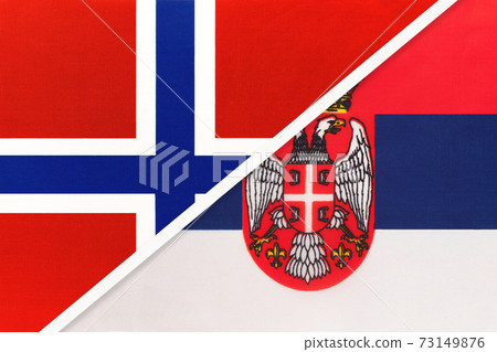 Norway and Serbia, symbol of national flags from textile. Norway and Serbia, symbol of national flags from textile. 73149876