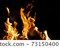 Fire flames on a black background. Abstract fiery texture. Realistic fire flames burn movement frame. Texture for Design. The texture of fire. Fire flames background. Blazing campfire. Sensitive 73150400