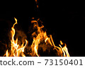 Fire flames on a black background. Abstract fiery texture. Realistic fire flames burn movement frame. Texture for Design. The texture of fire. Fire flames background. Blazing campfire. Sensitive 73150401