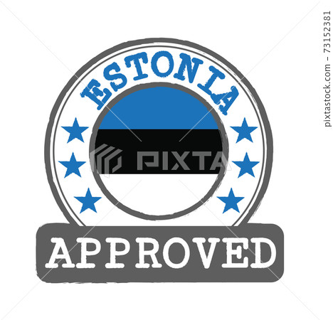 Vector Stamp of Approved logo with Estonia Flag in the round shape on the center. 73152381