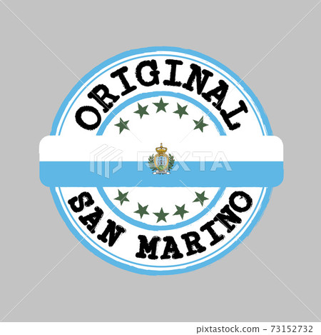 Vector stamp of original logo and tying in the middle with San marino flag, 73152732