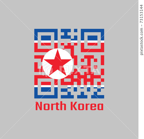 QR code set the color of North Korea flag. with text North Korea. 73153144