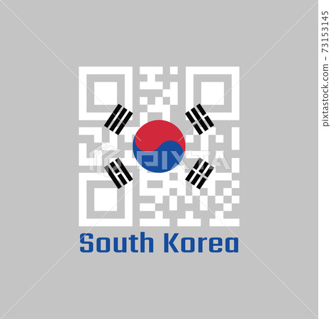 QR code set the color of South Korea flag. with text South Korea. 73153145