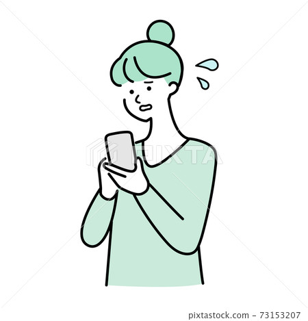 Illustration of a woman who is impatient looking at a smartphone Illustration of a woman who is impatient looking at a smartphone 73153207