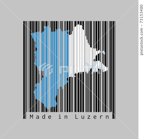 Barcode set the shape to Lucerne map outline and the color of Lucerne flag on black barcode 73153480