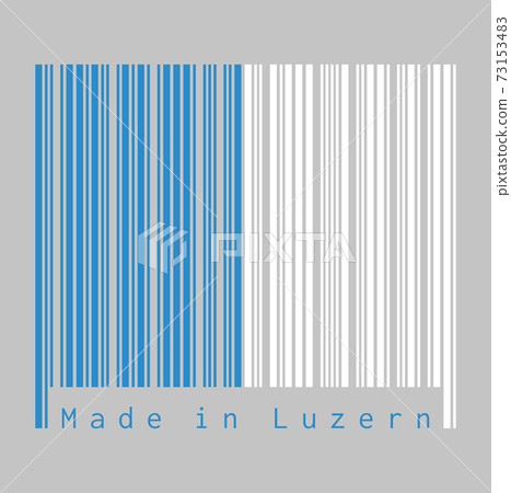 Barcode set the color of Lucerne flag, The canton of Switzerland with text Made in Luzern. 73153483